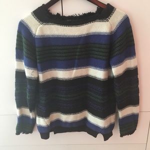 Striped blue and green frayed hem Maje sweater